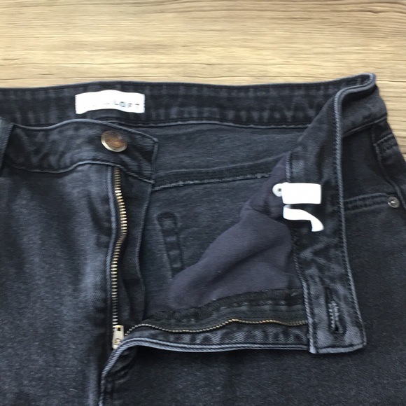 LOFT Curvy High Rise Straight Crop Jeans Womens 32/14 Black Cotton Denim Raw Hem - Picture 8 of 13